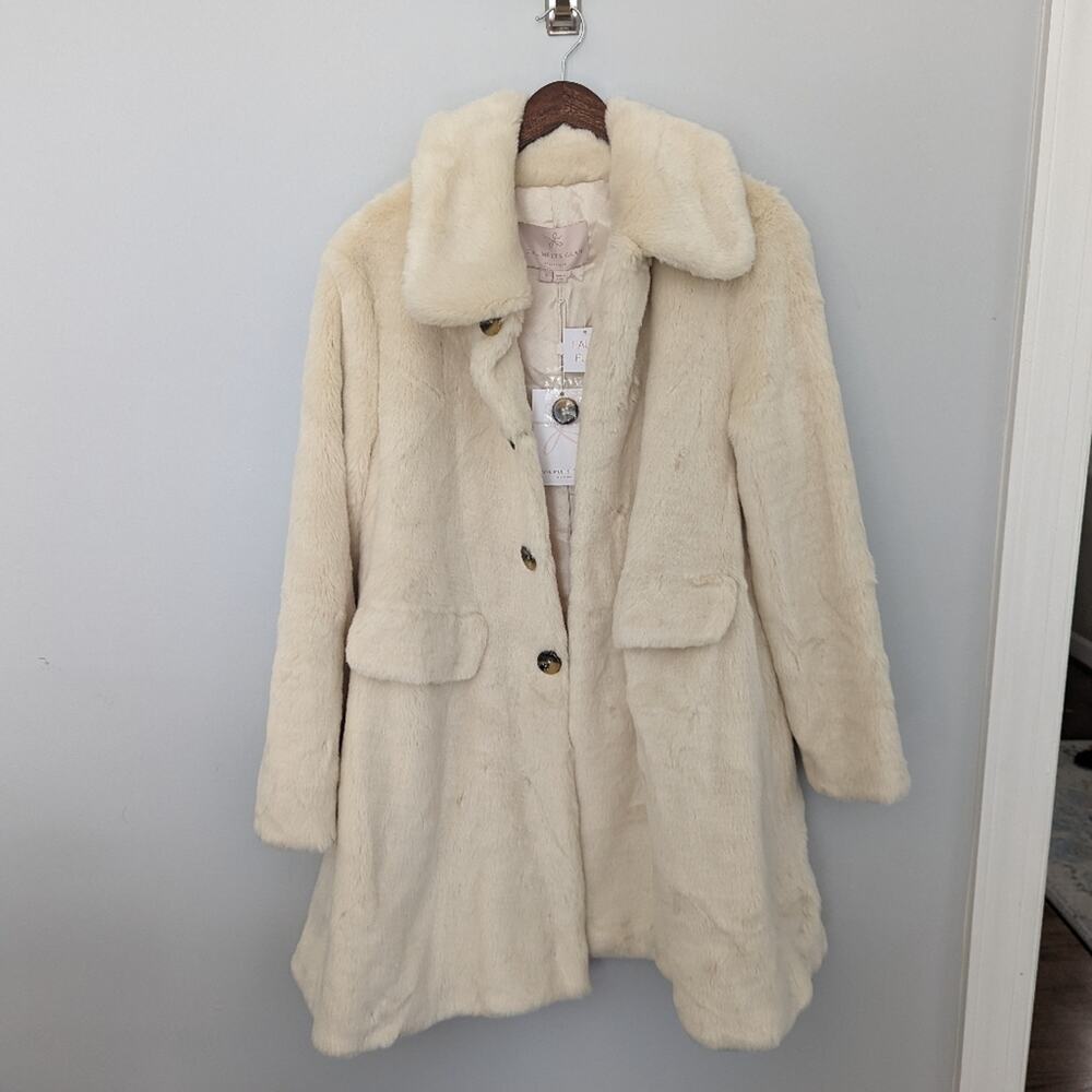 NEW Women's Gal Meets Glam Ivory Faux Fur Paulina Jacket Size Small - Picture 2 of 5
